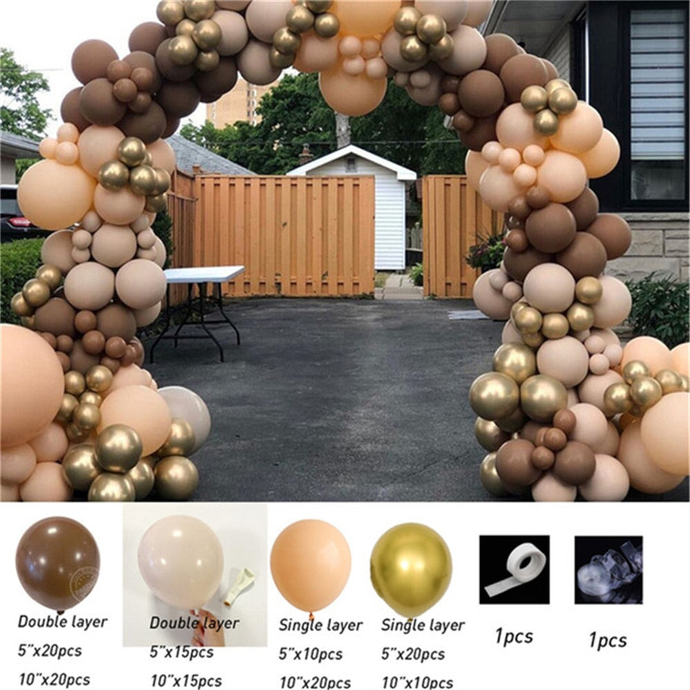 102pcs/lot Coffee Brown Balloons Arch Kit Skin Color Latex Garland Balloons Baby Shower Supplies Backdrop Wedding Party Decor