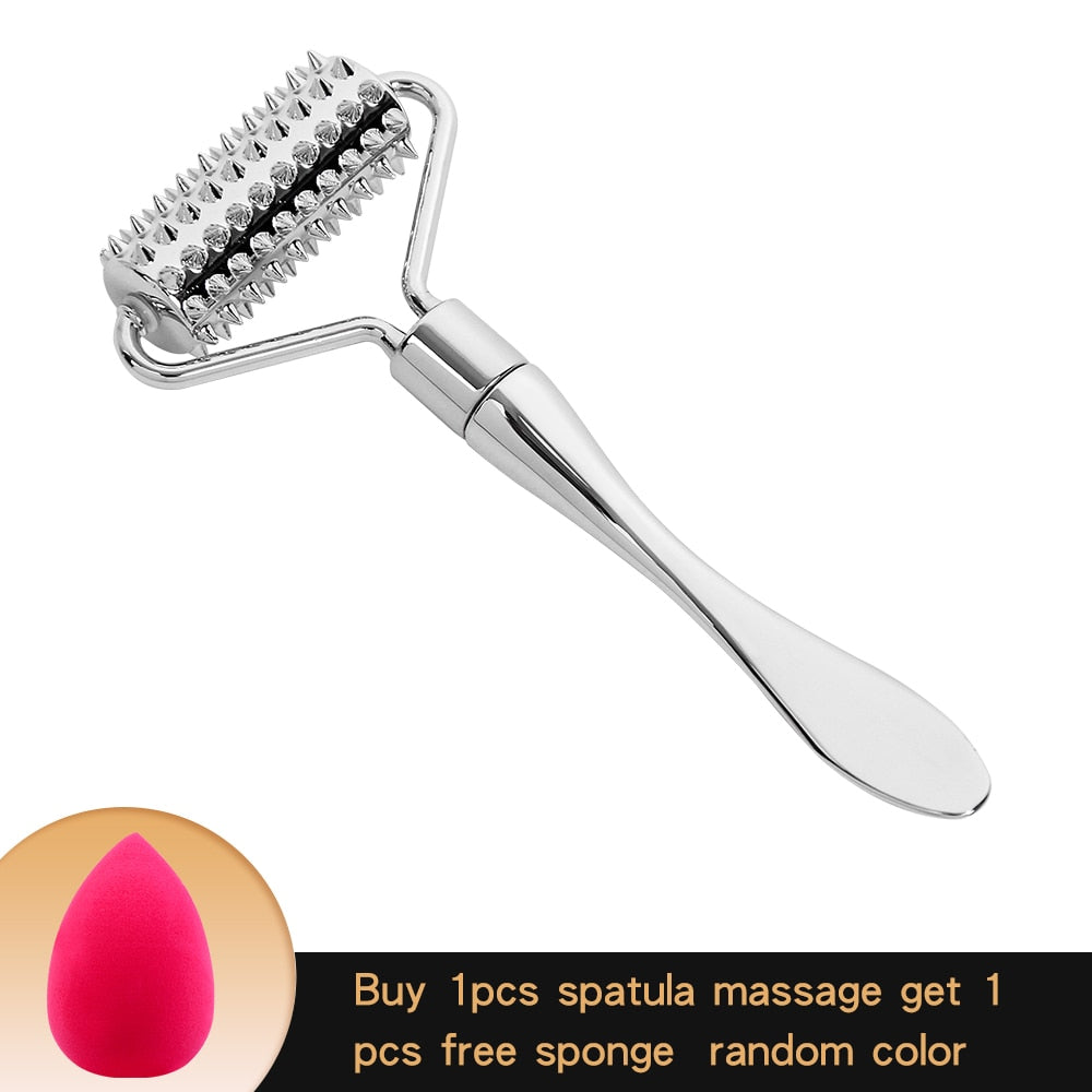 Stainless steel pointed roller spatula massage ball stone face roller massager to improve neck facial beauty skin care tool