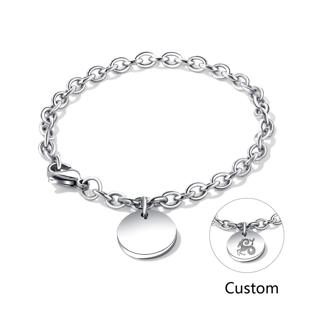 Customized Bracelet For Men Women Stainless Steel Heart Round Charm Trend Jewelry Engraving Photos Name Logo Bracelets Gift