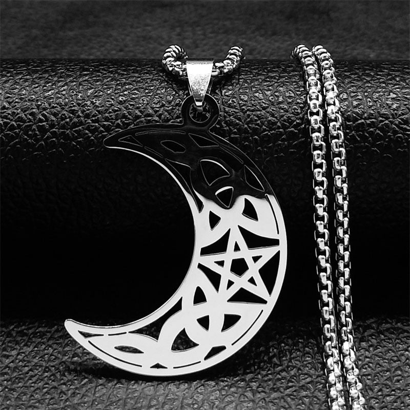 Witchcraft Stainless Steel Witch Knot Pendant Necklace for Women Man Silver Color Wicca Chain Necklaces Jewelry nudo de bruja