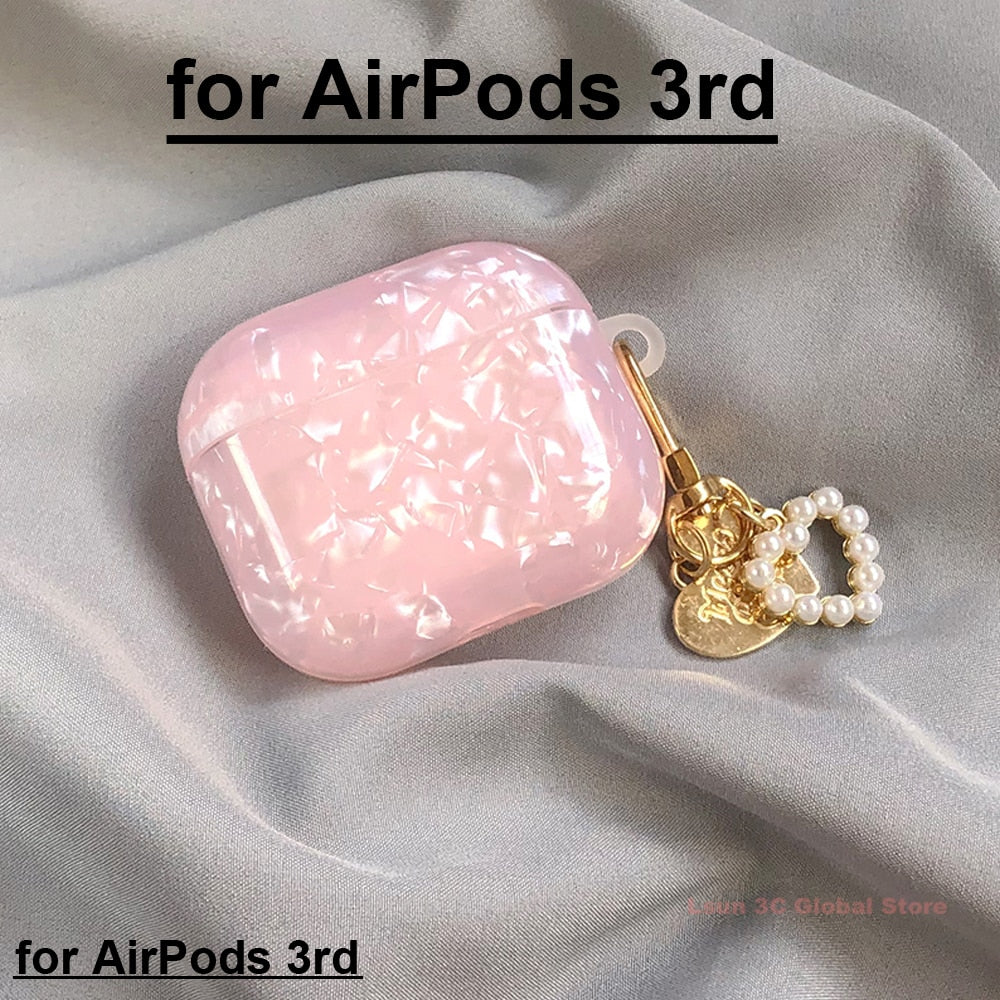 Luxury Girls Pearl Shell Case for Apple Airpods 1 2 3 Case for AirPods Pro Case with Keychain Earphone Accessories Headphone Box