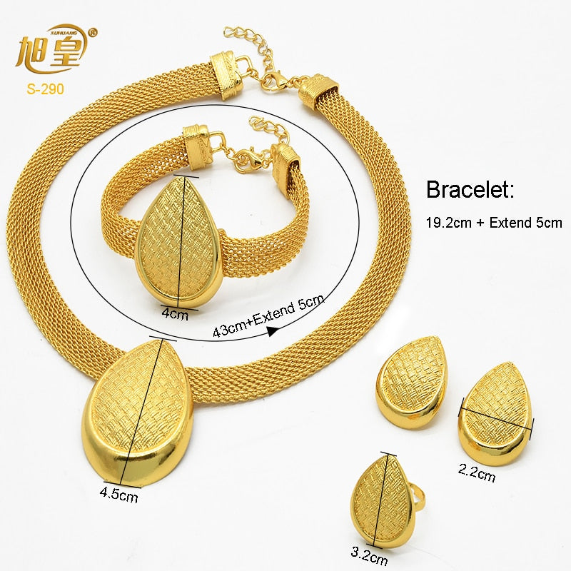 XUHUANG African Necklaces Bracelets Earing Sets Nigerian Wedding Jewelry Set Ethiopian Gold Colour Necklace Jewellery Set Gifts