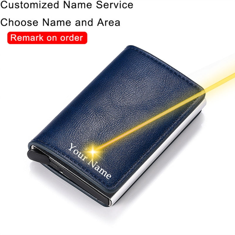 Customized Name Credit Card Holder Men Woman Smart Wallet RFID Cardholder Carbon Fiber Leather Wallet Money Clip Purse Card Case