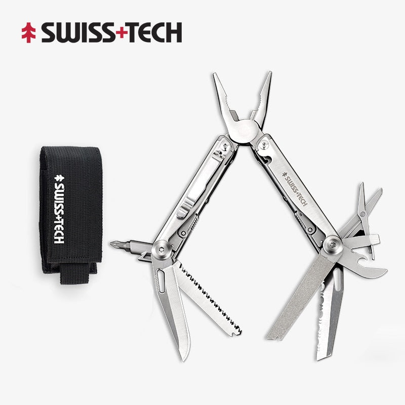 SwissTech Folding Multitool Pliers 18 in 1 Multi-functional Combination Tool Pliers Folding Scissors EDC Outdoor Equipment