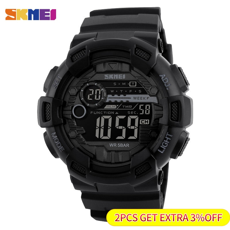 SKMEI Outdoor Sport Watch Men Multifunction 5Bar Waterproof PU Strap LED Display Watches Chrono Digital Watch reloj hombre 1243