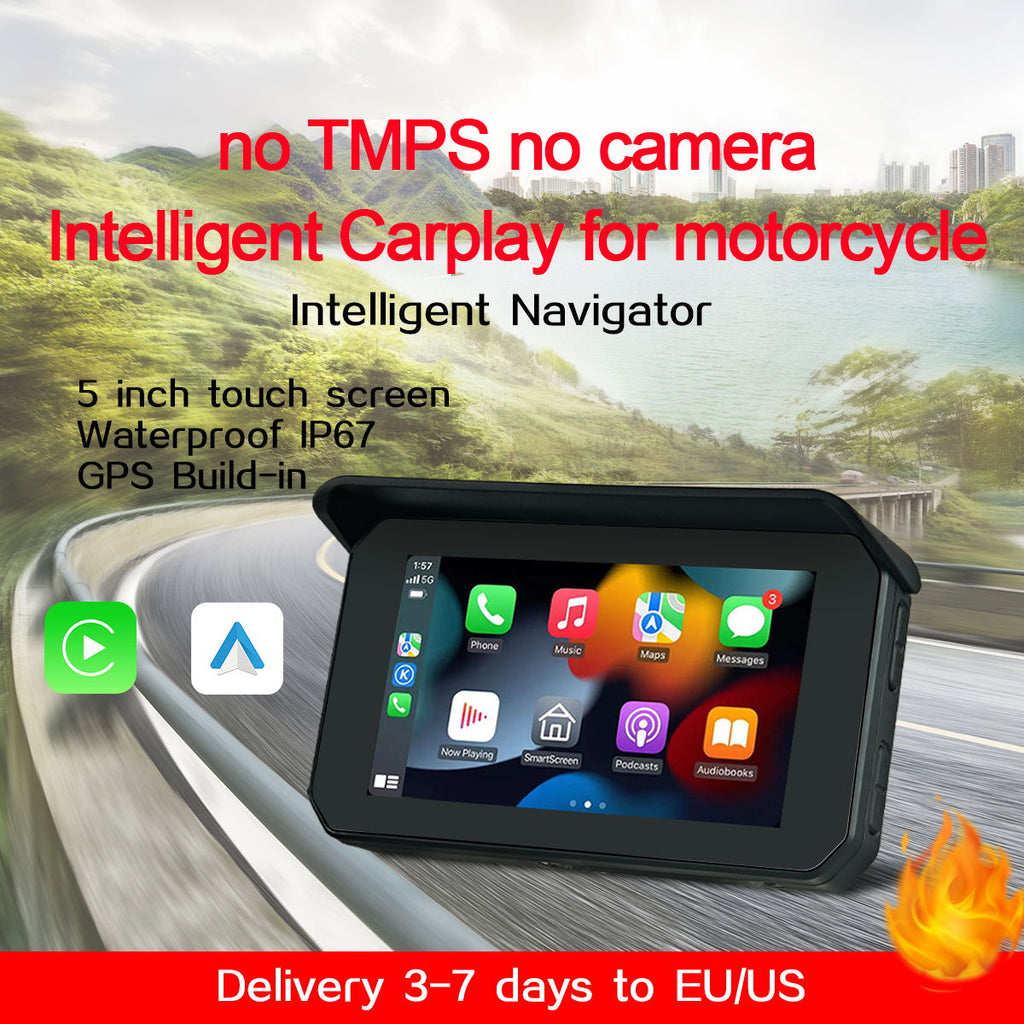 Autoway Waterproof Wireless Carplay for Motorcycle 5'' Touch Screen Android Auto with GPS TMPS Anti-shake Night Version Cameras