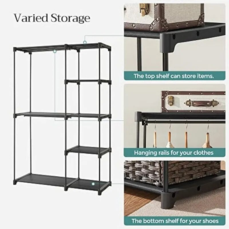 SONGMICS Portable Closet, Freestanding Closet Organizer, Clothes Rack with Shelves, Hanging Rods