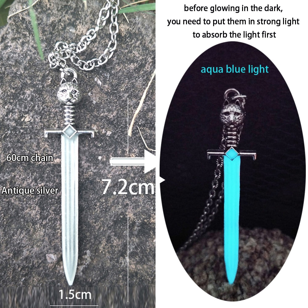 Luminous Glowing Arrow Pendant Necklace Knight Spear Necklace Glow In The Dark Pike Necklace for Women Men Halloween Gift