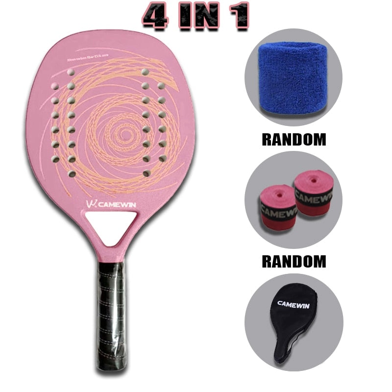 Camewin Adult Professional Full Carbon Beach Tennis Racket 4 IN 1 Soft EVA Face Raqueta With Bag Unisex Equipment Padel Rackets