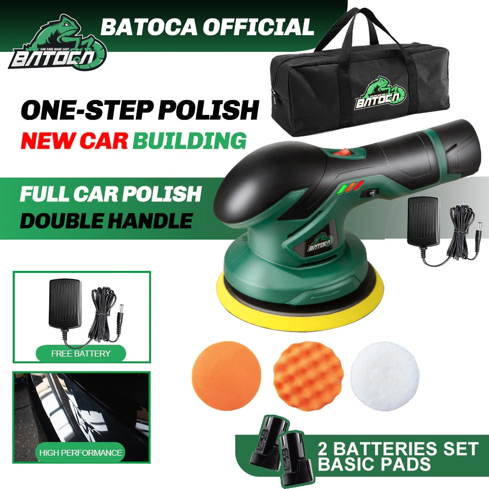 BATOCA Cordless Car Polisher 12V Wireless DA Car Polishing Machine Brushless Dual Action Buffer Free 2pcs 2.0Ah Lithium Battery