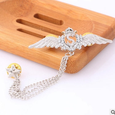 Korean British Style Crown Bird Brooch Cross Suit Tassel Chain Lapel Pin Angle Wings Badge Retro Female Corsage Men Accessories