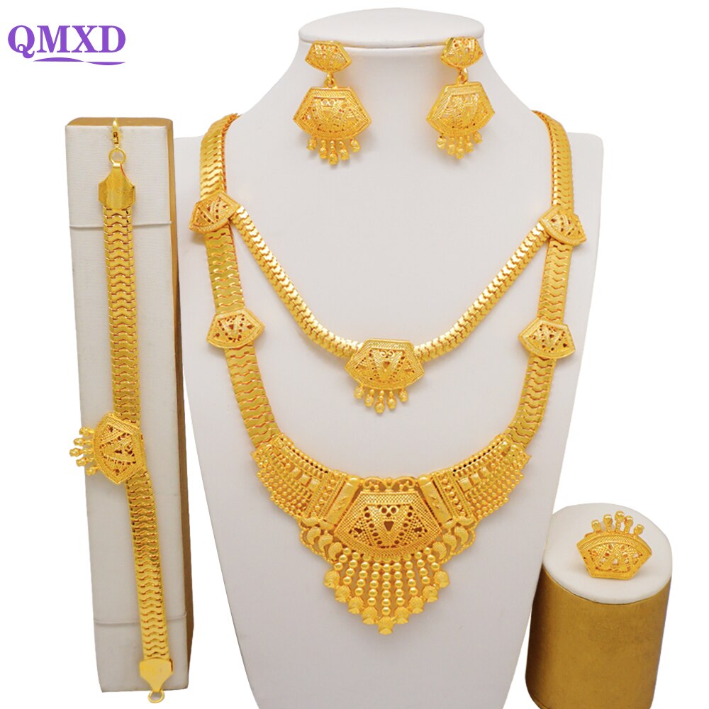 Ethiopian Rope Chain Jewelry Set For Women Ethnic Style Pendant Necklace Bracelet Earring Ring Wedding jewelry sets