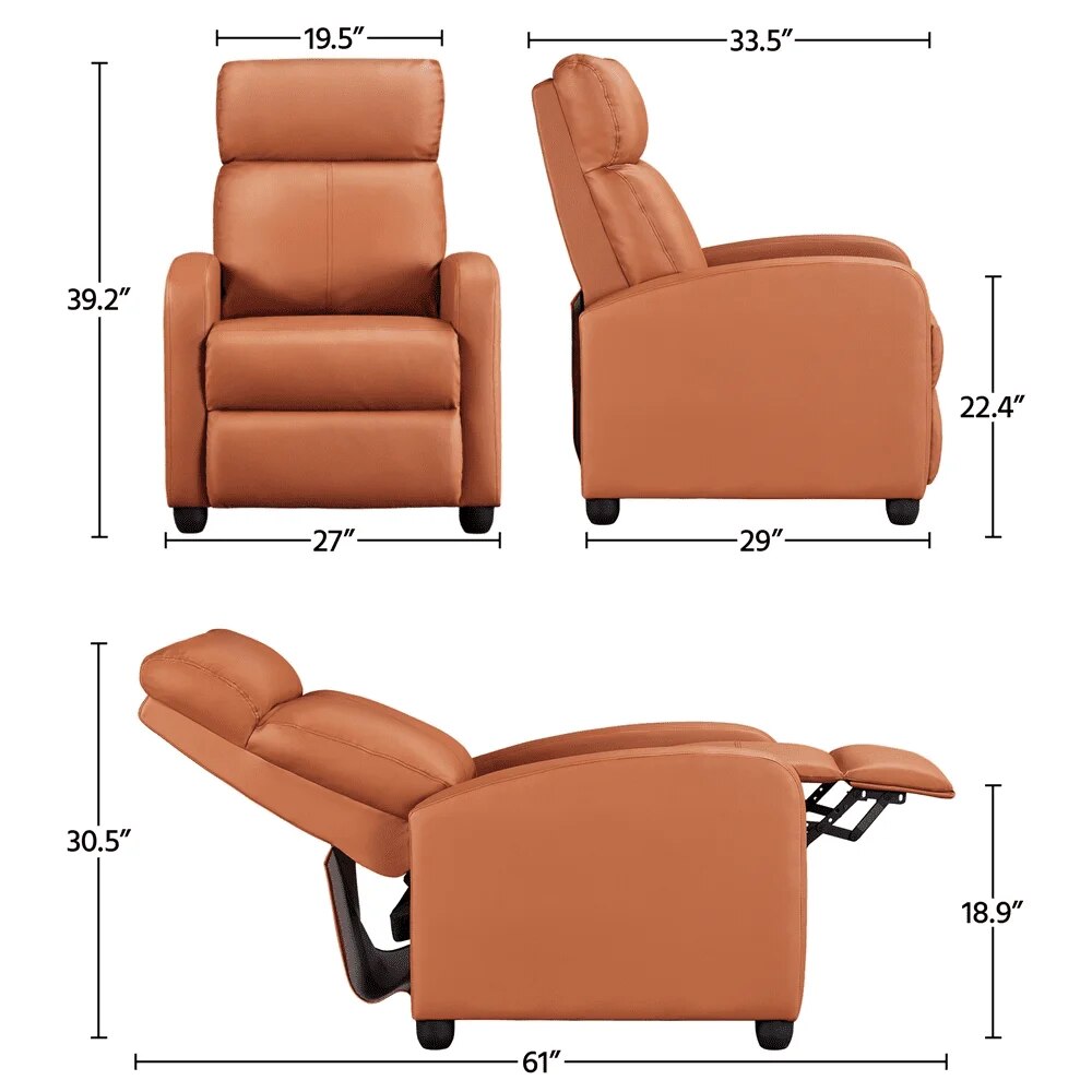 Faux Leather Push Back Theater Recliner, Tan