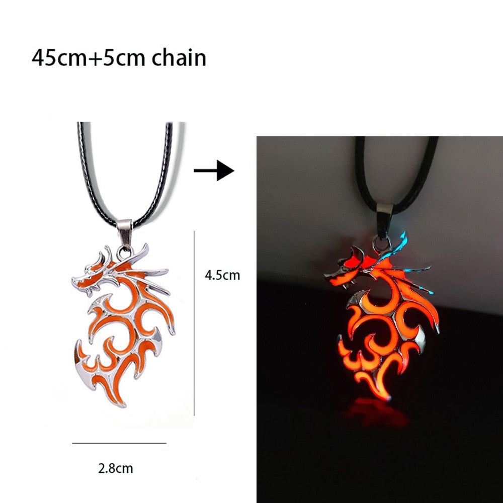 Glow-in-the-Dark Necklace for Men or Women with Luminous Dragon Necklace Glowing Night Fluorescence Antique Silver-Plated Halloween.