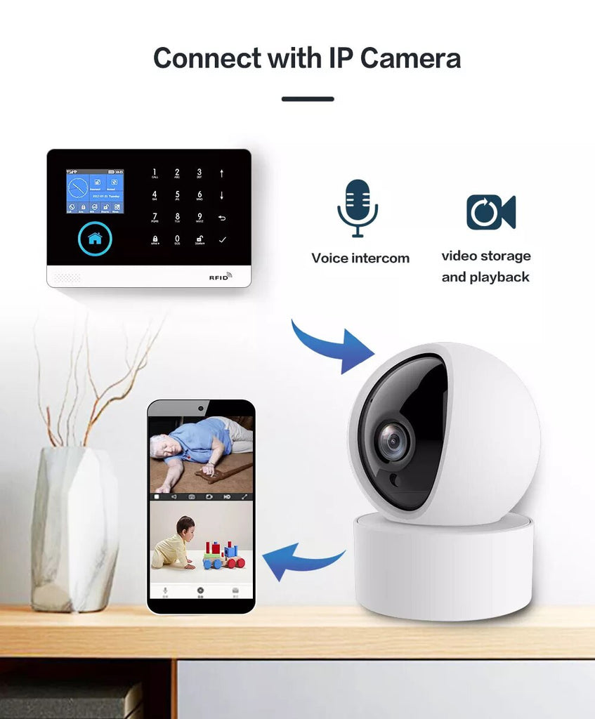 Tuya APP Wifi GSM GPRS Wireless Home Burglar Security Alarm System Integrated Via WIFI IP Camera With Flashing Siren