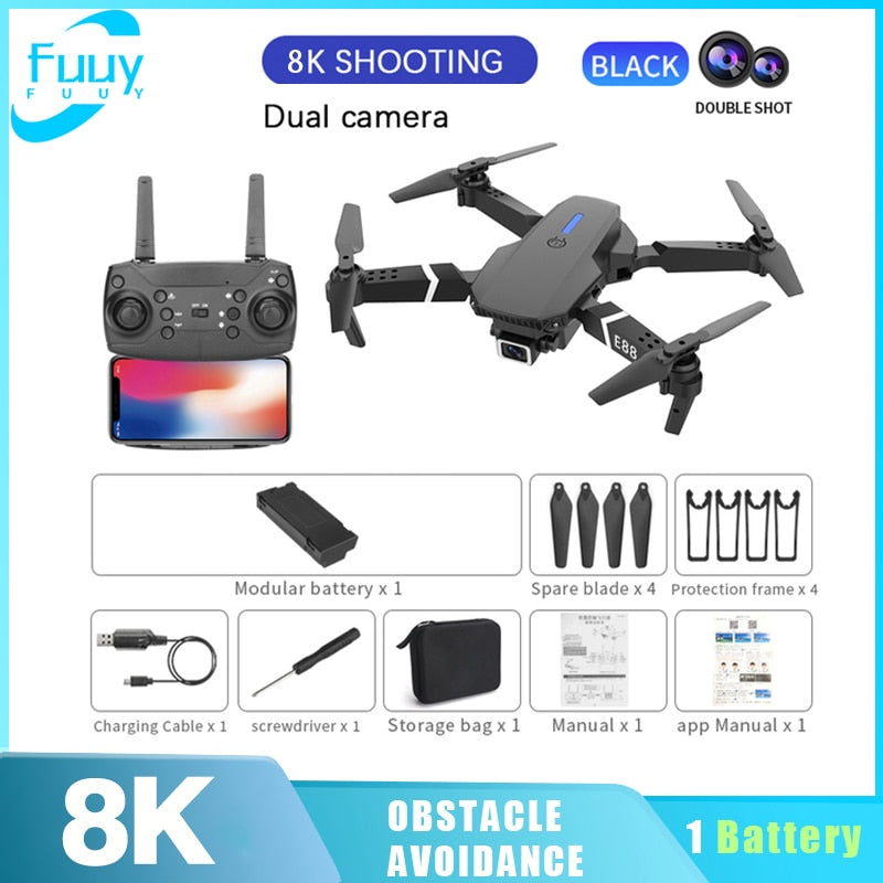 New E88 PRO Drone Professional 10K Wide Angle HD Camera Height Fixed Remote Control Foldable Quadrotor Helicopter Children's Toy