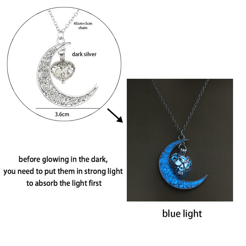 Glow-in-the-Dark Necklace for Men or Women with Luminous Dragon Necklace Glowing Night Fluorescence Antique Silver-Plated Halloween.