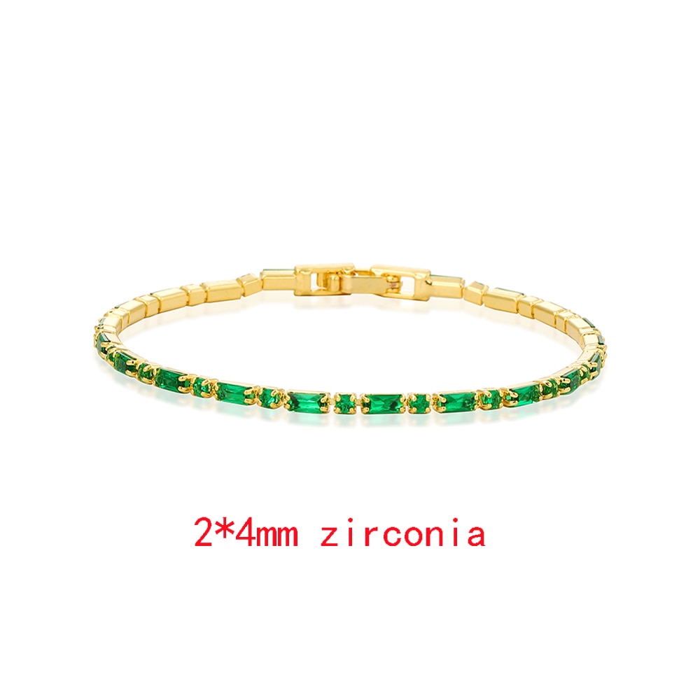 Green Shiny Charm CZ Tennis Bracelet for Women Crystal Zircon Jewelry Adjustable 18K Gold Plated Box Chain Bracelets Gift