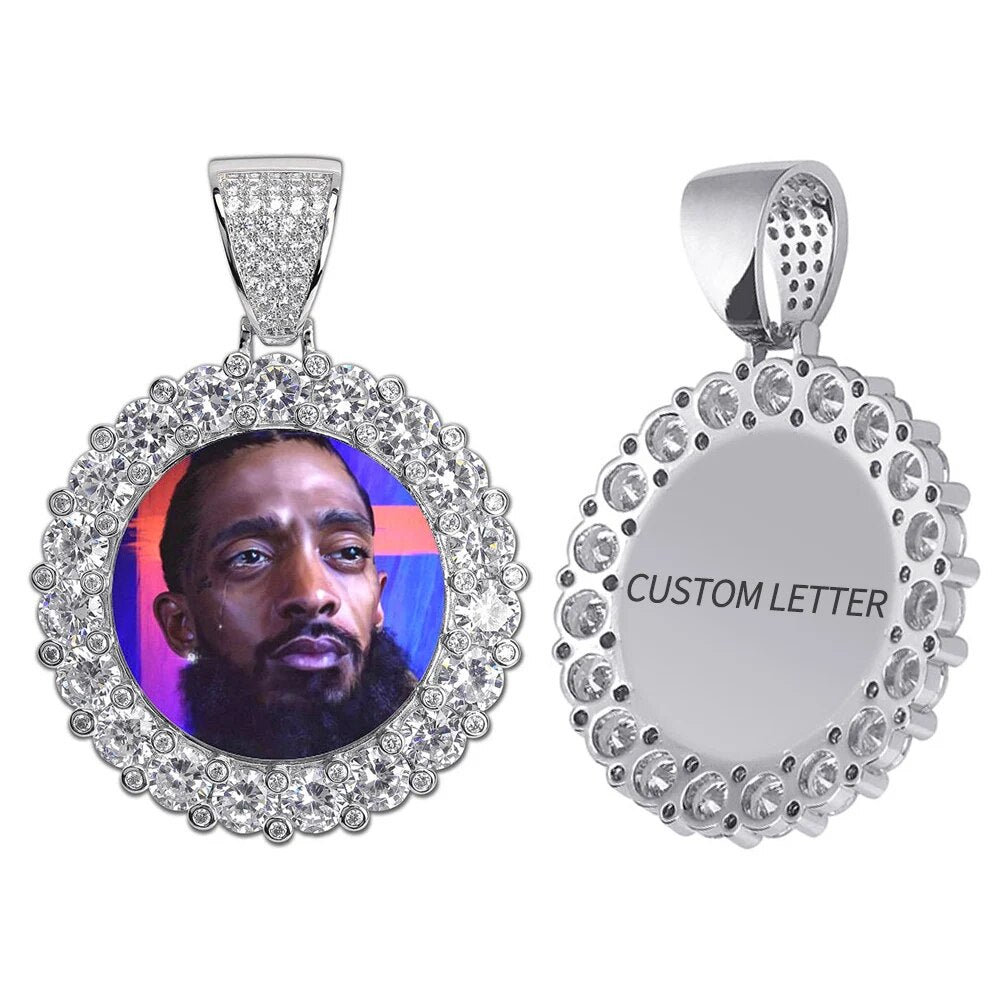 Custom Photo Memory Medallions Solid Pendant Necklace With Tennis Chain Hip Hop Jewelry Personalized Cubic Zircon Chains Gift