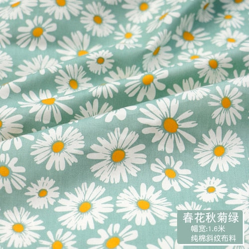 Fresh Floral Twill Cotton Fabric (50x160cm) - Ideal for DIY Baby Clothes, Newborn Pajamas, Quilt Covers, and Bed Sheets - High-Quality Sewing Cloth for Crafting