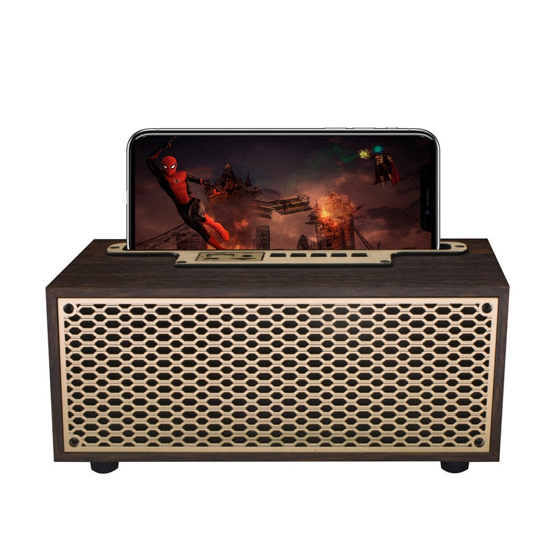 FM Vintage Wood Grain Bluetooth Speaker TWS Wireless Subwoofer Outdoor Portable Radio Gift Stereo Mobile Phone Stand Speaker