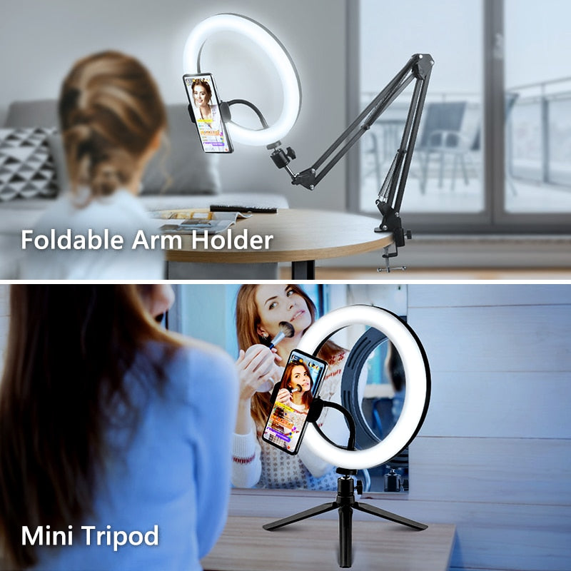 Selfie Circle Round Light Photography Led Rim Of Lamp with Optional Mobile Holder Mounting Tripod Stand Circle Round light For Live Video Stream