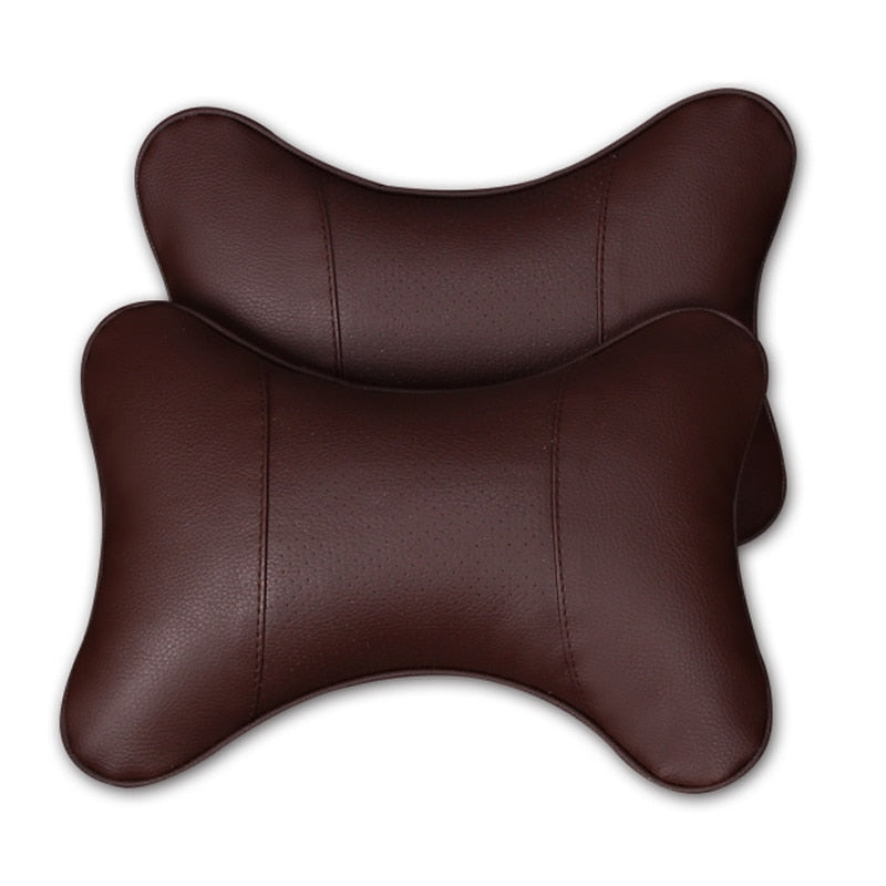 2pcs Car Neck Pillow  Double-sided PU Leather Perforating Design Hole-digging Car Headrest pillow Auto Safety Accessories