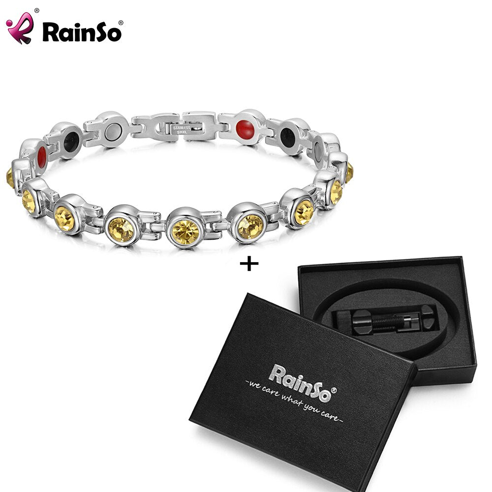 RainSo Magnetic Crystal Bracelets & Bangles Rhinestone Jewelry Women Accessories Healthy Bio Energy Hologram Germanium Bracelets