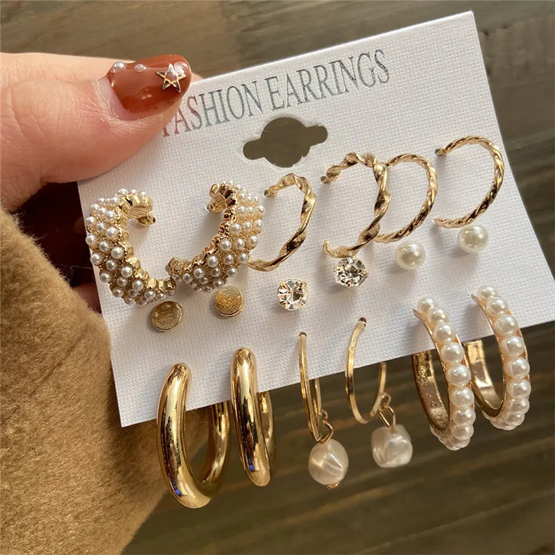 Fashion Gold Hoop Earrings Set Women Pearl Hoop Earrings Oversize Metal Circle Punk Earring 2020 Female Fashion Jewelry