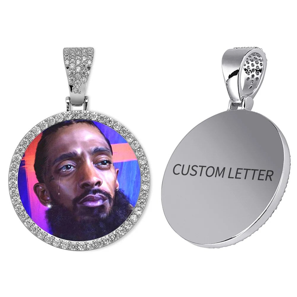 Custom Photo Memory Medallions Solid Pendant Necklace With Tennis Chain Hip Hop Jewelry Personalized Cubic Zircon Chains Gift