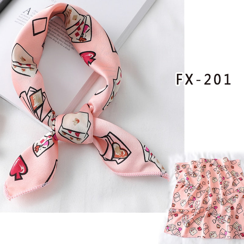 Lady Hair Scarf for Women Fashion Print Small Satin Silk Square Scarves Design Hairbands Bandana Foulard Accessories Summer 2022