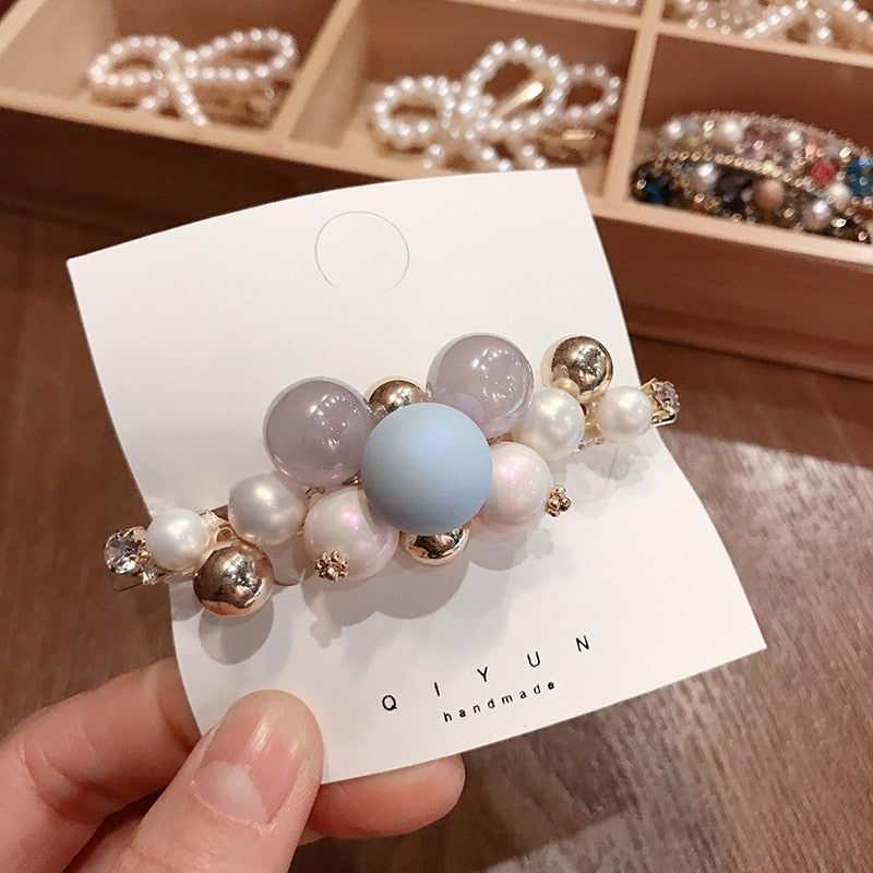 2020 New Korean Sweet Imitation Pearl Spring Clip Hairpin Rhinestone Barrettes for Women Fashion Hair Accessories