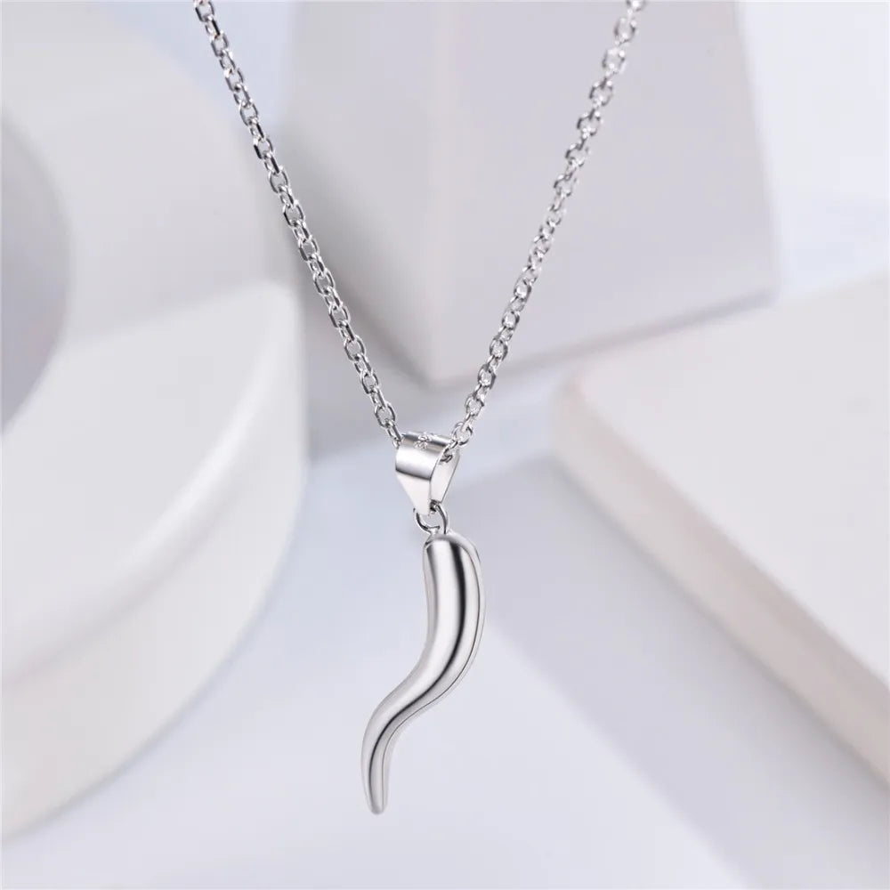 U7 925 Sterling Silver Italian Horn Necklace Good Luck Friendship And Dreams Pendant For Women Valentine's Day Jewelry SC265