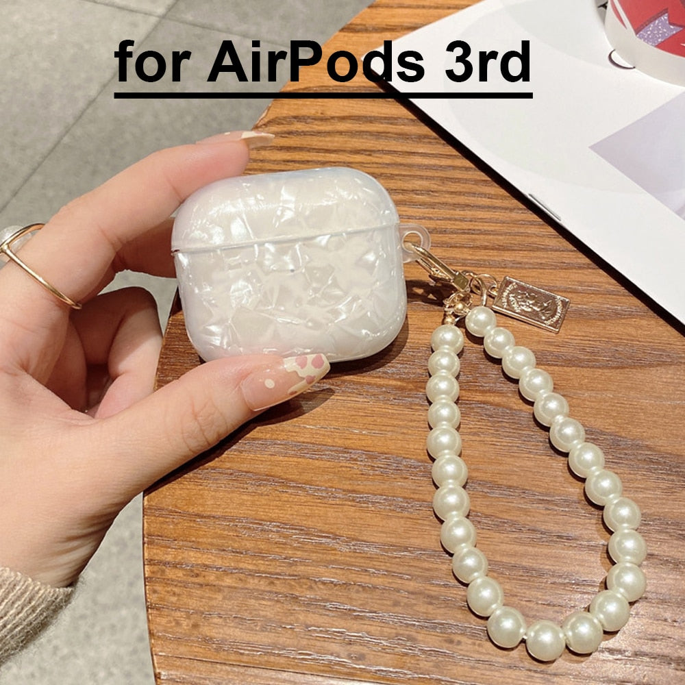 Luxury Girls Pearl Shell Case for Apple Airpods 1 2 3 Case for AirPods Pro Case with Keychain Earphone Accessories Headphone Box