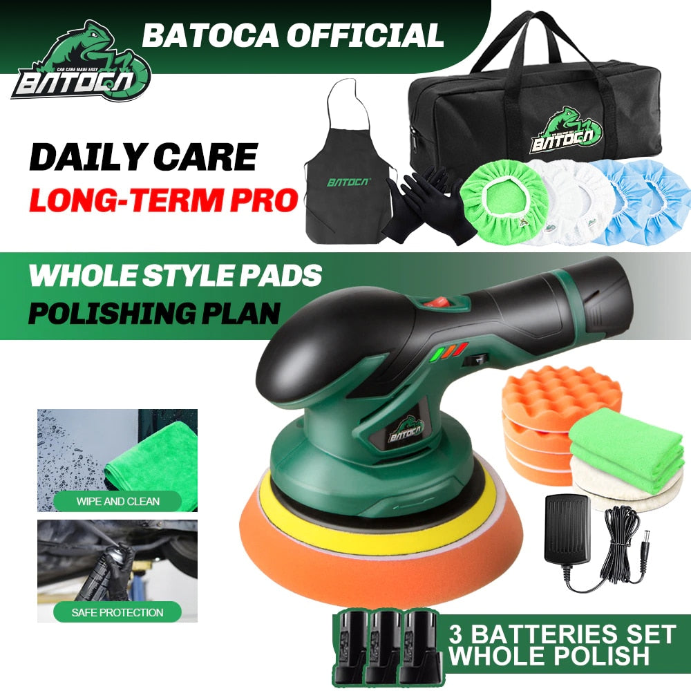 BATOCA Cordless Car Polisher 12V Wireless DA Car Polishing Machine Brushless Dual Action Buffer Free 2pcs 2.0Ah Lithium Battery