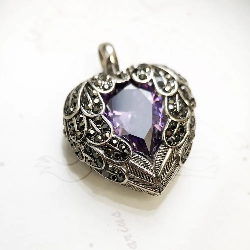 Pendant Purple Winged Heart Brand New 925 Sterling Silver Glam Jewelry Europe Accessorie Gift For Woman