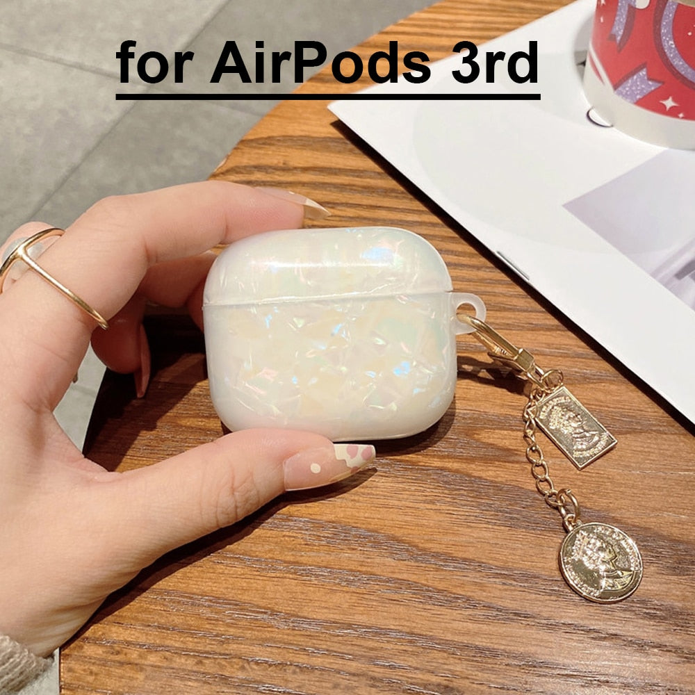 Luxury Girls Pearl Shell Case for Apple Airpods 1 2 3 Case for AirPods Pro Case with Keychain Earphone Accessories Headphone Box