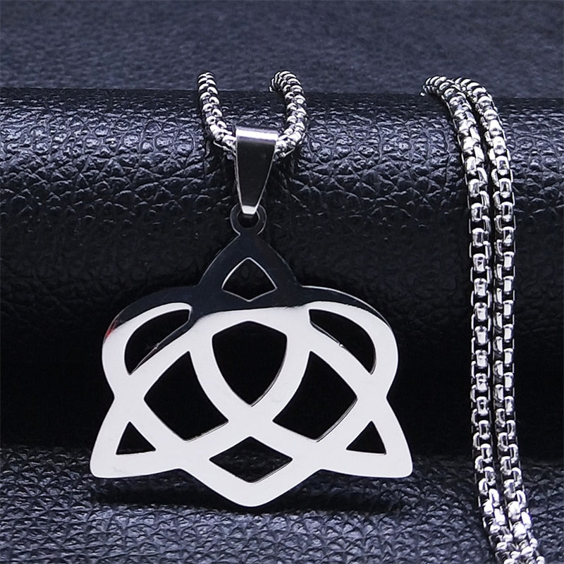 Witchcraft Stainless Steel Witch Knot Pendant Necklace for Women Man Silver Color Wicca Chain Necklaces Jewelry nudo de bruja