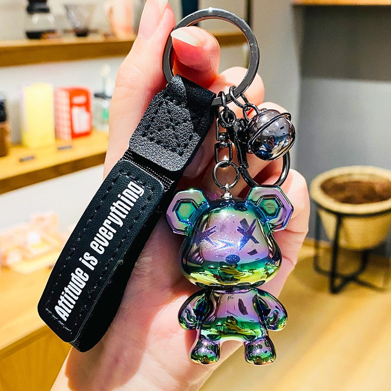 Cute Resin Keychain Charm Tie The Bear Pendant For Women Bag Car KeyRing Mobile Phone Fine Jewelry Accessories Kids Girl Gift