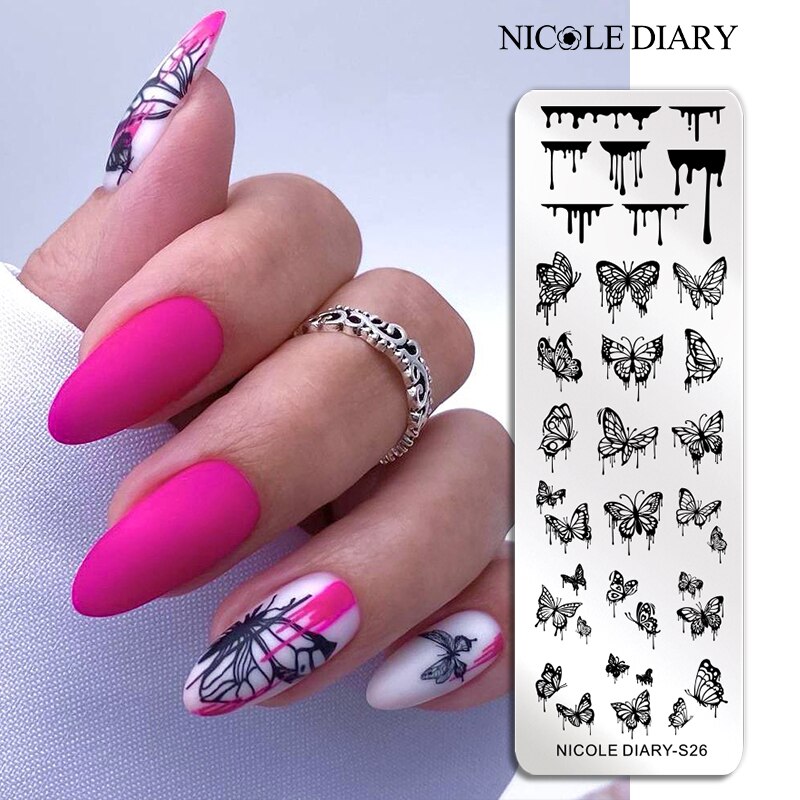 NICOLE DIARY Leaves Flower Stripe Design Stamping Plates Abstract Lady Face Nail Stamp Templates Leaf Floral Printing Stencil