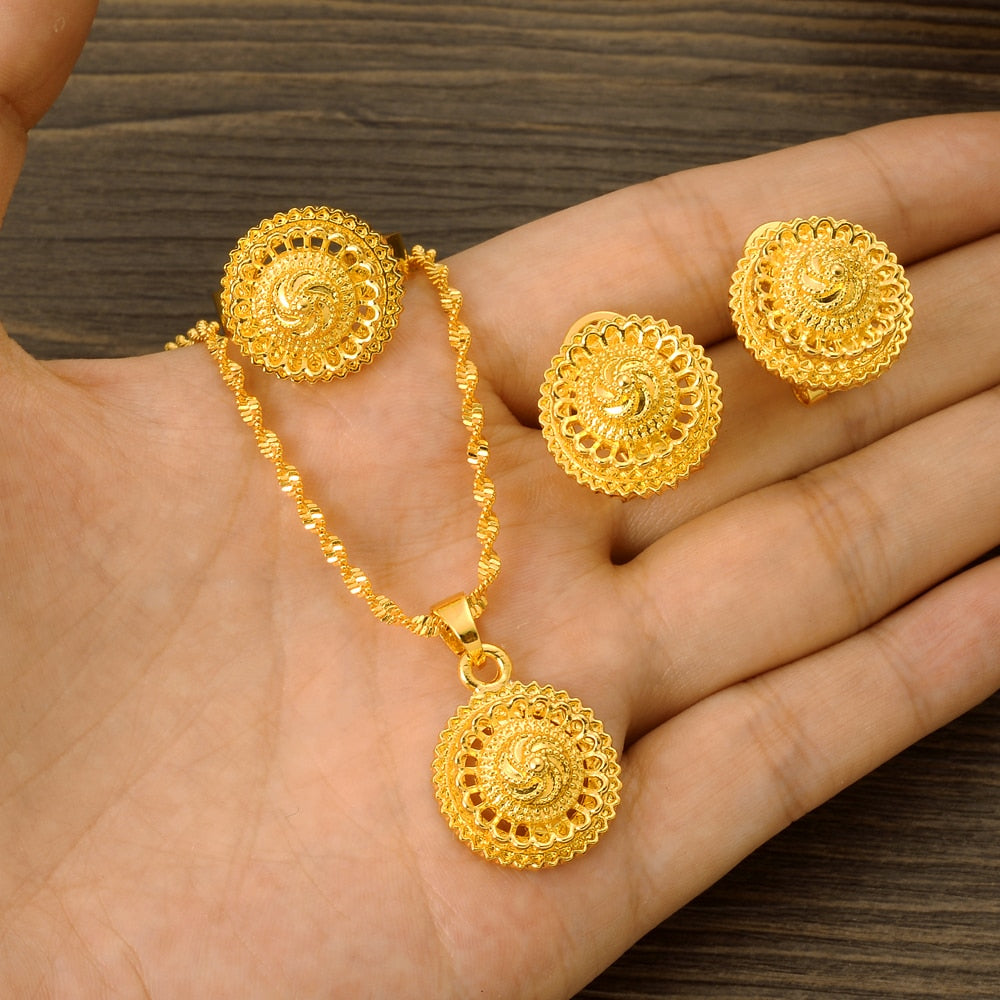 24K Gold Color Ethiopian Traditiona Newest Item Jewelry Sets  Ethiopia Eritrea Sets For Women's Habesha Wedding Party Gifts