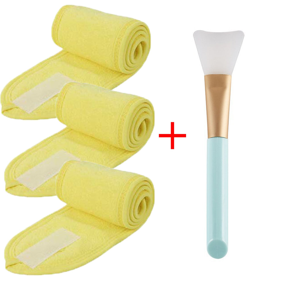 3pcs Adjustable Facial Headband with 1 Mask Brush Yoga Spa Bath Shower Makeup Wash Face Cosmetic Head Band Make Up Accessories