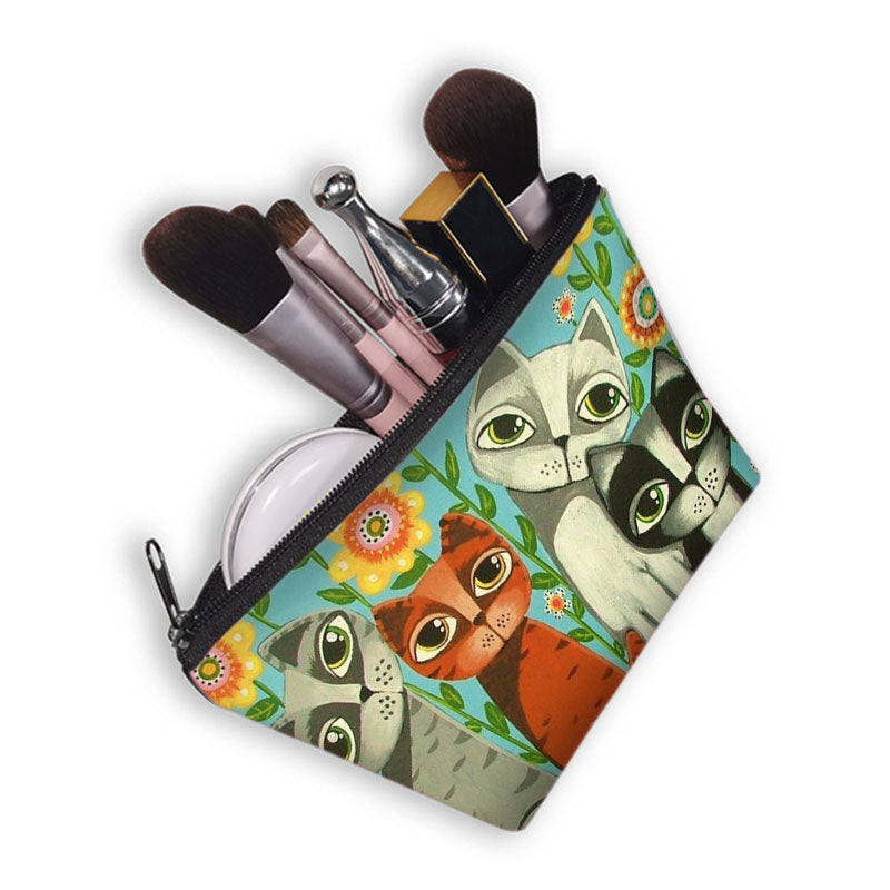 Cute Cat Print Cosmetic Case Women Makeup Bags Cartoon Kitten Cosmetic Bags Ladies Travel Storage Bag Girls Make Up Organizers