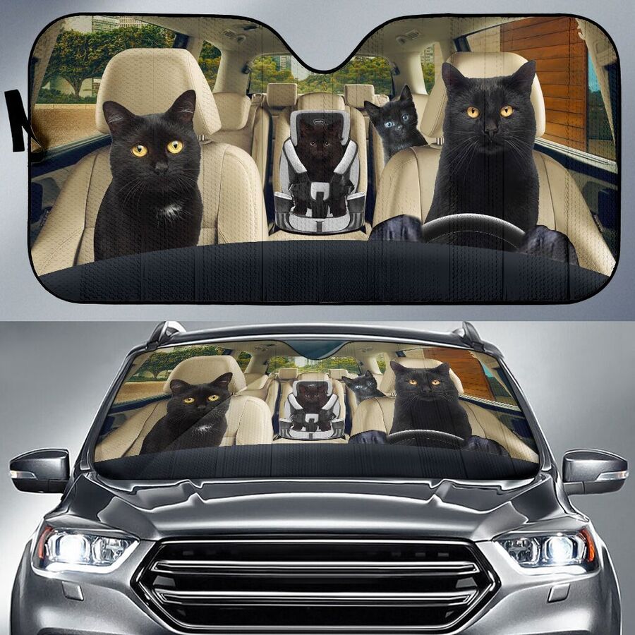 Black Cat Car Sunshade, Black Cat Gift, Black Cat Car Decoration, Cat Seat Cover, Gift for Father, Automatic Sun Shade