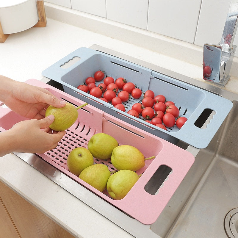 Adjustable Dish Drainer Sink Drain Basket Washing Vegetable Fruit Plastic Drying Rack Kitchen Accessories Organizer H1235