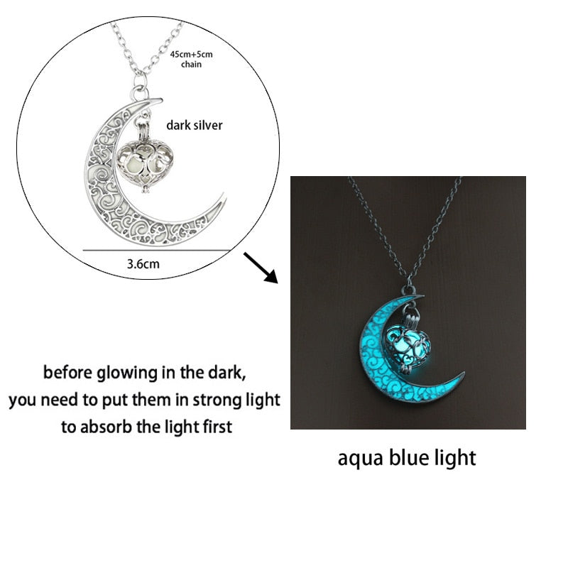 Glow-in-the-Dark Necklace for Men or Women with Luminous Dragon Necklace Glowing Night Fluorescence Antique Silver-Plated Halloween.