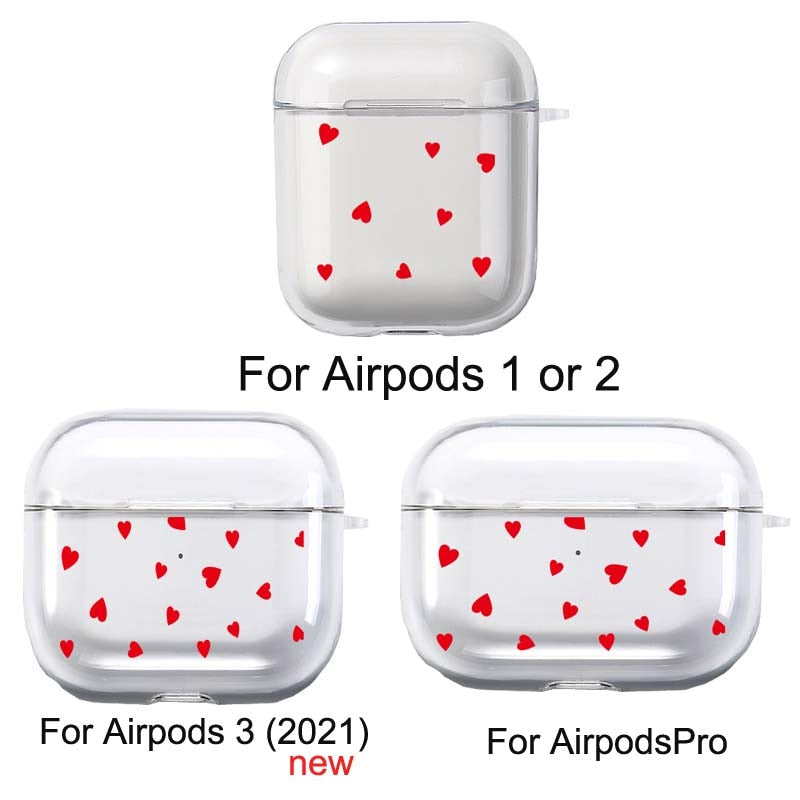 Red Love Heart Clear TPU Cover For Apple Airpods 2/1 3 Earphone Coque Soft Protector Funda Airpods Pro Pod Covers Earpods Case