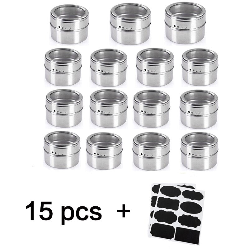 Magnetic Spice Jar Stainless Steel Seasoning Pot Set Household Condiment Bottle Magnetic Tank Rack with Stickers Kitchen Tools