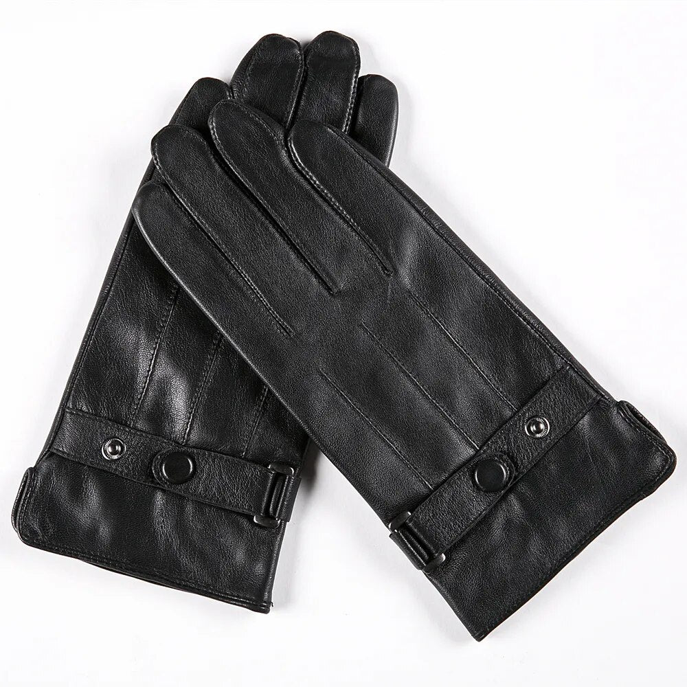 GOURS Winter Real Leather Gloves Men Black Genuine Goatskin Gloves with Fleece Lined Soft Warm Driving Fashion Mittens GSM020