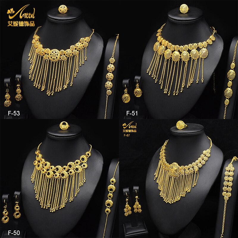 ANIID Dubai Tassel Gold Plated Jewelry Sets For Women Fashion Indian Bridal Necklace And Earring 4Pcs Set Ethiopian Party Gifts